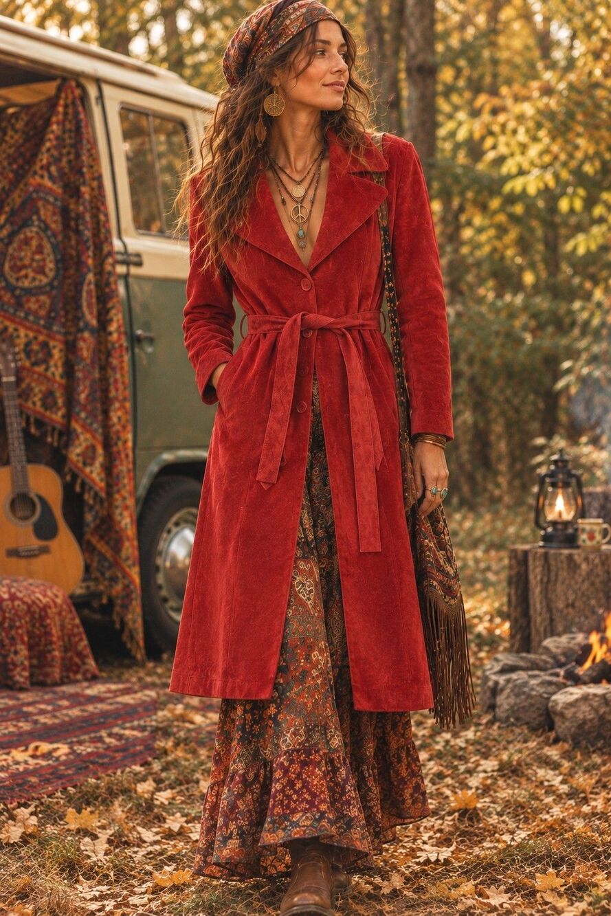 Vtg 90s XXI Forever 21 Tomato Red 100% Suede Belted Collared Trench Coat MEDIUM